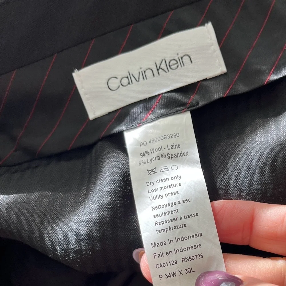 Calvin Klein Tailored Black Wool Dress Pants 34x30 Modern Slim Office Essential